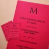 Convite de 15 anos interno em papel Color Fluo Pink com dados da festa e convite individual